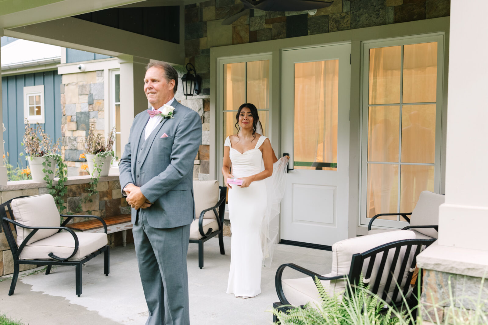 Bride’s emotional first look with her father at The Maine of Williamsburg