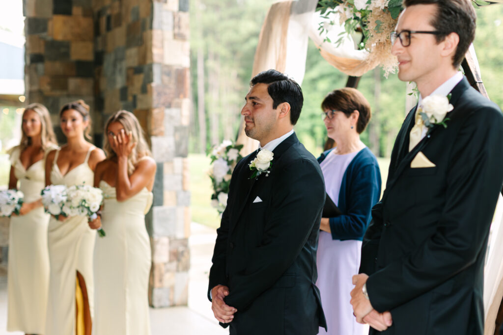 Groom’s emotional reaction seeing the bride for the first time at The Maine of Williamsburg