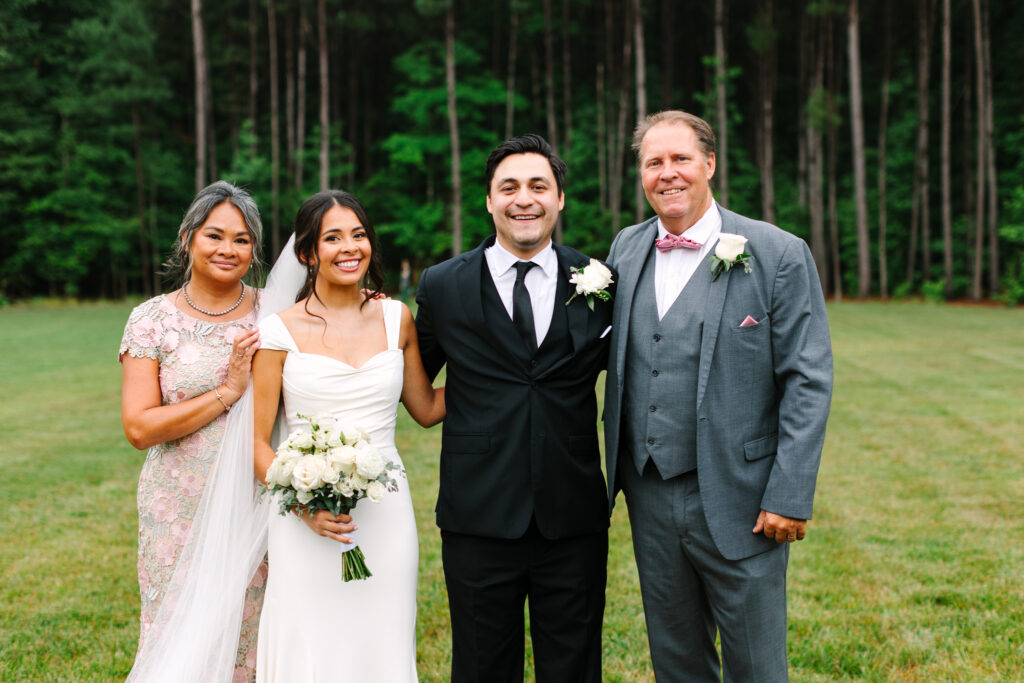 Wedding family photos outdoors at The Maine of Williamsburg