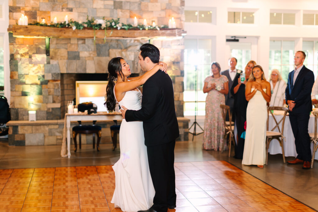 Bride and groom first dance in the Grand Hall at The Maine of Williamsburg