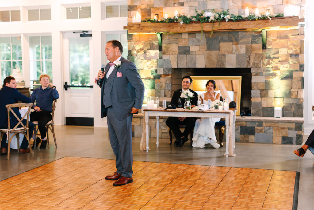 Wedding reception speeches at The Maine of Williamsburg