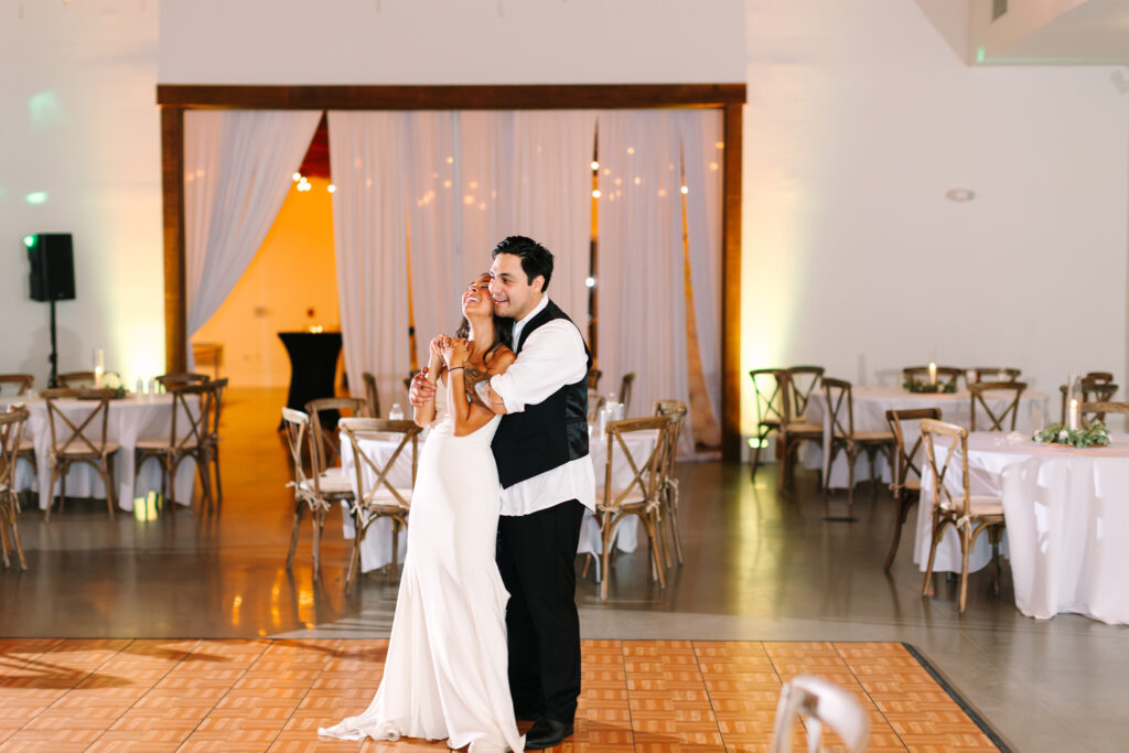 Bride and groom taking a quiet moment together during their private last dance at The Maine of Williamsburg